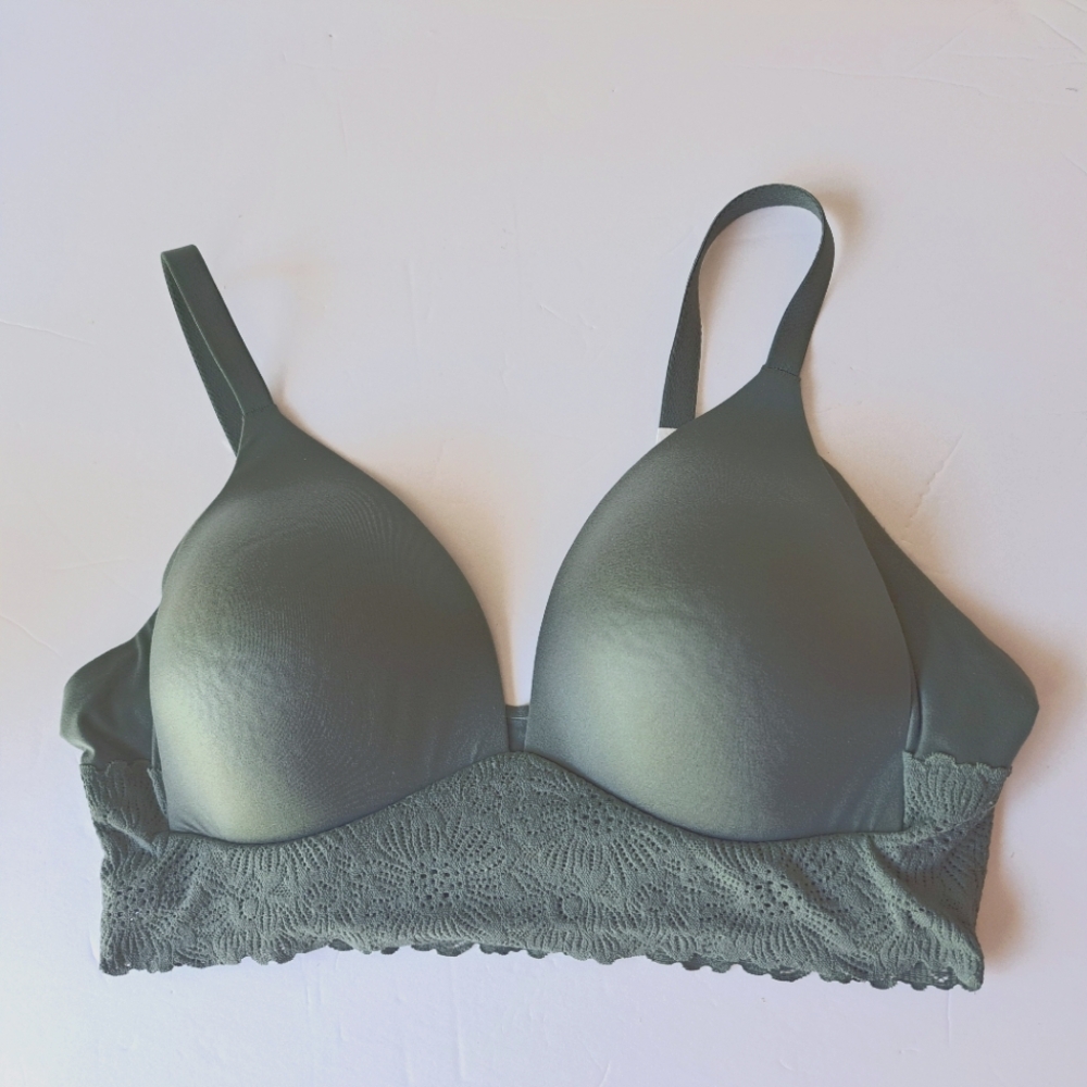 Aerie Real Sunnie Lace Trim Bralette in Olive Green